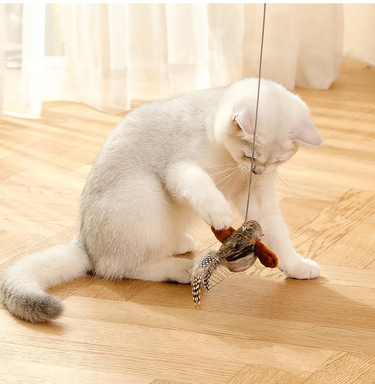 Smart Cat Chirping Bird Toy - Auto Sound Activation, Chew-Resistant Feathers & Catnip Attraction, Dual Play Modes for Interactiv - Image 7